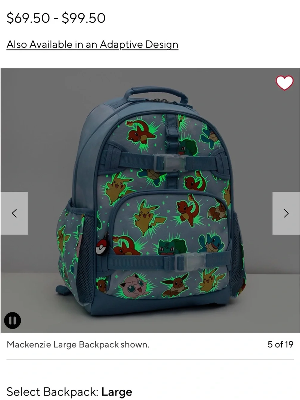 Pottery Barn Kids Light Blue Pokémon Mackenzie Backpack